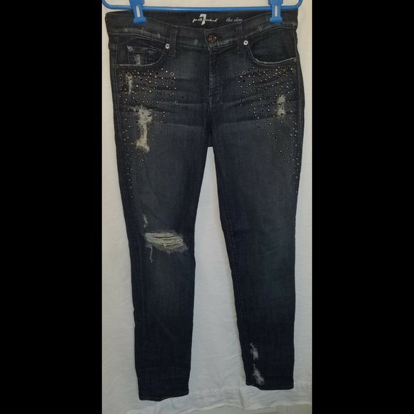 7 FOR ALL MANKIND Size 30 Slim Jeans Studded - Picture 1 of 3